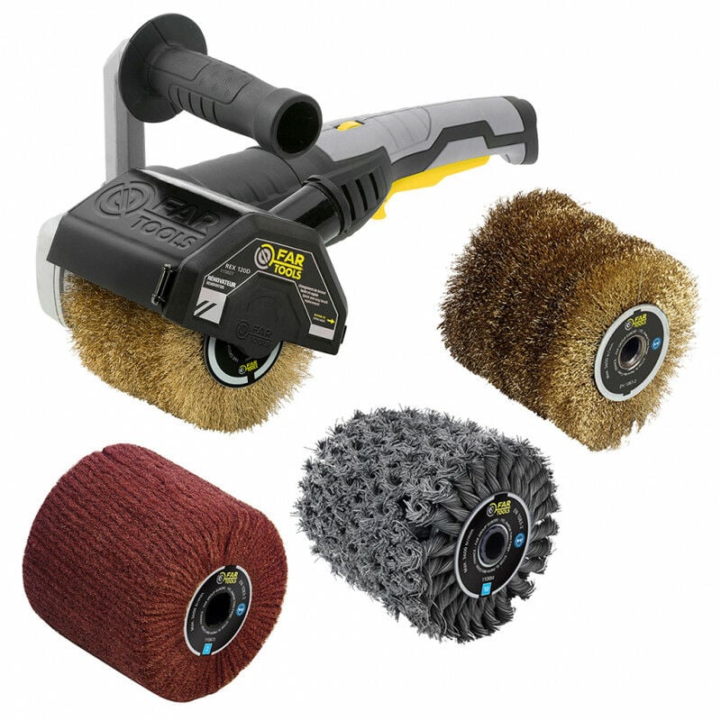 Rénovateur extérieur 1300W rex 120D avec 4 brosses (laiton, fibre synthétique, métal torsadé) Fartools