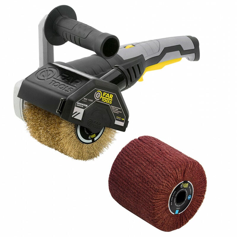 Rénovateur extérieur 1300W rex 120D avec 2 brosses (laiton, fibre synthétique) Ø120x100mm Fartools