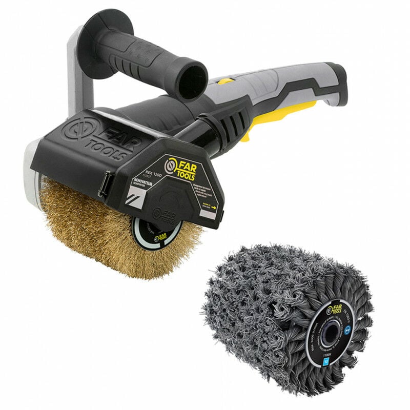 Rénovateur extérieur 1300W rex 120D avec 2 brosses (laiton, fil métal torsadé) Ø120x100mm Fartools