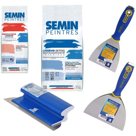Rénovation mur Pack Reboucheur et Lisseur en poudre Semin, permet de réaliser le rebouchage et le lissage d'un mur pour le rendre apte à recevoir de nouveaux revêtements