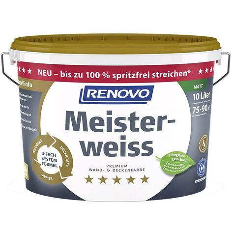 Renovo Premium Wand- und Deckenfarbe Meisterweiss matt 10 Ltr.