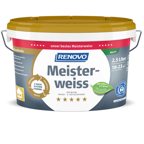 Renovo Premium Wand- und Deckenfarbe Meisterweiss matt 2,5 Ltr.