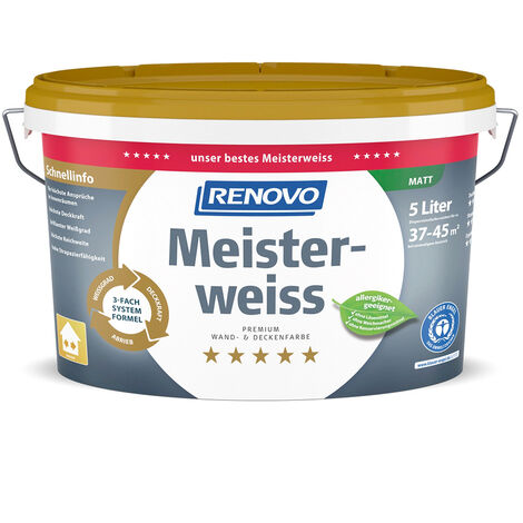 Renovo Premium Wand- und Deckenfarbe Meisterweiss matt 5,0 Ltr.