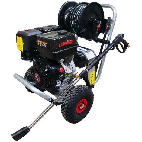 Renson – Nettoyeur haute pression thermique 250 bar – Débit 15 L/min – Moteur Loncin G420F – Châssis galvanisé – Flexible 20m avec enrouleur