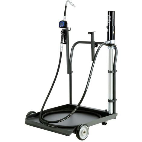 Renson – Pompe à huile pneumatique 3:1 pour fût 200L – Flexible 4m haute pression – Débit 20l/min – Compteur digital – Chariot roule fût