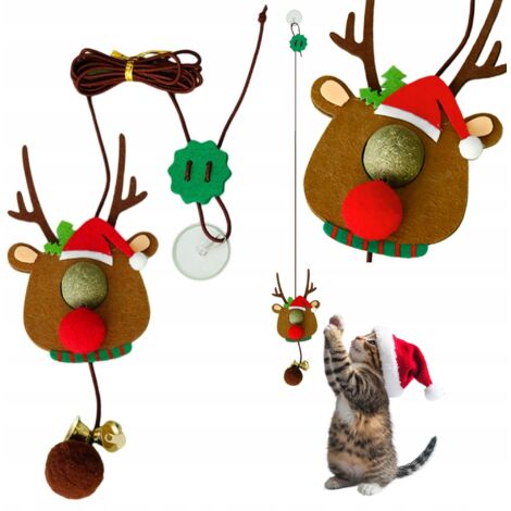 RENTIER mit KATZENMINZE Weihnachts-Katzenspielzeug am Fensterrahmen befestigt