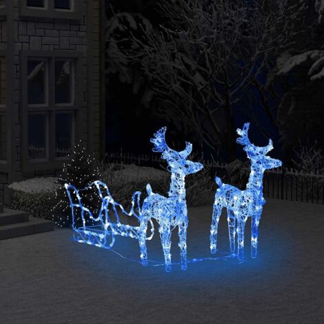 Rentiere & Schlitten Weihnachtsdekoration,Weihnachtshirsch Beleuchtet,Weihnachtsbeleuchtung für Außen und Innen 160 LEDs 130 cm Acryl CIW69665BonneVie