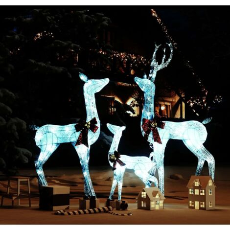 Rentierfamilie Weihnachtsdekoration Weiß und Silber 201 LEDs vidaXL