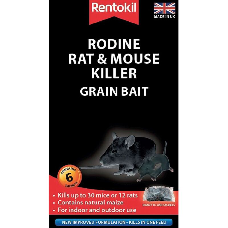 Rodine Rat & Mouse Killer Grain Bait - 6 Sachet - PSMR13 - Rentokil