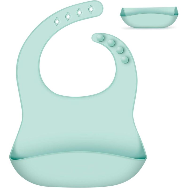 Bébé Bavoir Silicone Souple Bavette en Silicone Bavoir Plastique Fille Garon Ajustable Bavoir Silicone Enfant Grande Poche- Green,