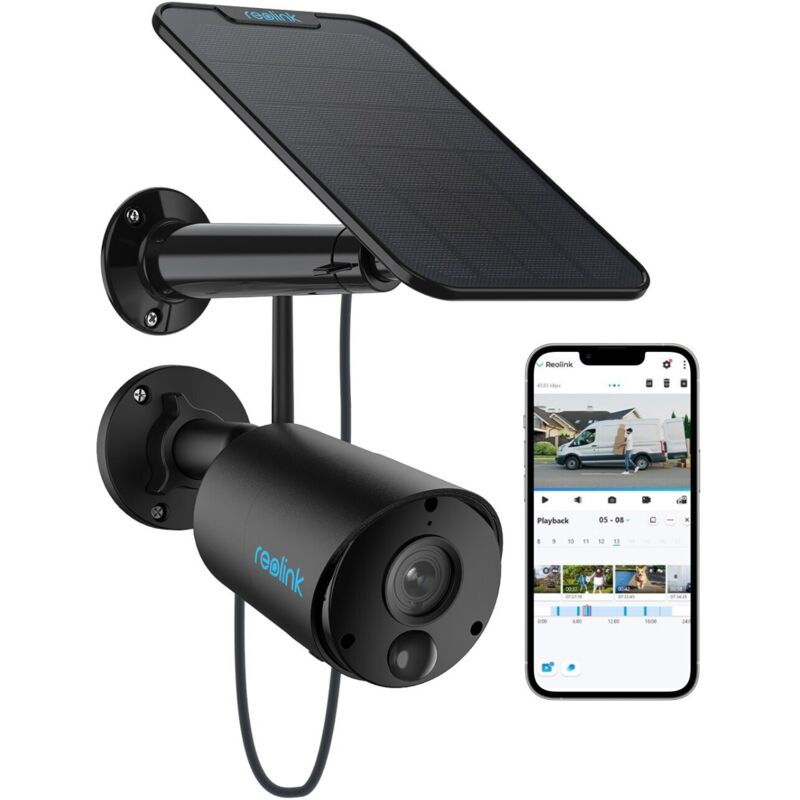 3MP Caméra Surveillance WiFi sans Fil sur Batterie, Vision Nocturne, Audio Bidirectionnel, Détection Personne, +Panneau Solaire, Noir - Reolink