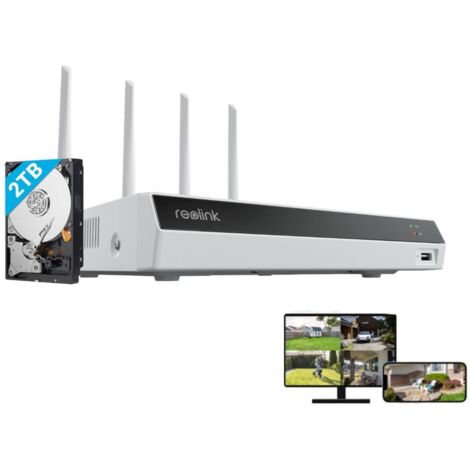 Reolink 4K 12-Kanal WiFi NVR mit 2TB Festplatte, Unterstützung 5/2,4 GHz WLAN mit WiFi 6, 24/7 Lokale Aufzeichnung, Funktioniert mit  Reolink Kabelgebundene WLAN Kameras (Ohne PoE-Ports)
