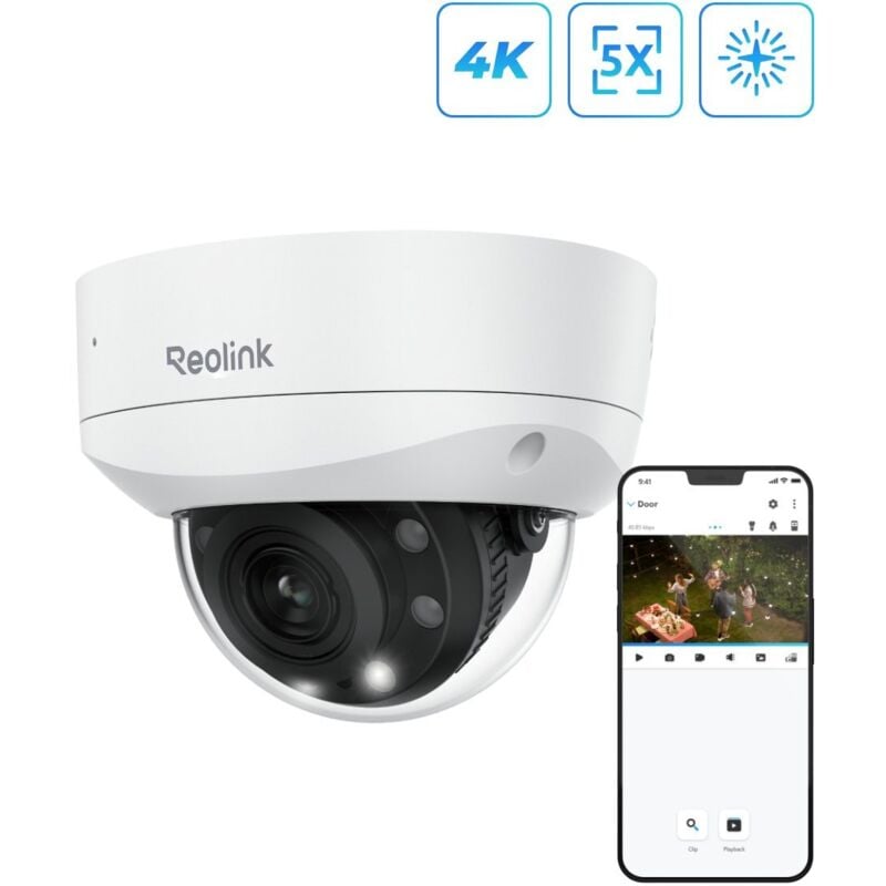Reolink - 4K 8MP Caméra Surveillance Extérieure PoE, Zoom Optique 5X, Anti-Vandalisme IK10, Vision Nocturne Couleur, Détection de