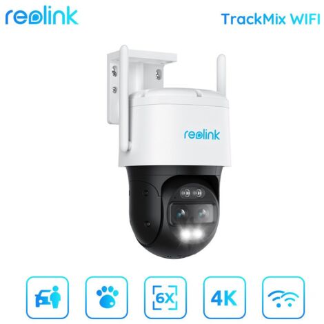 Reolink 4K PTZ Telecamera Wi-Fi Esterno a Doppio Obiettivo, 355°/90° Pan & Tilt, Zoom Ibrido 6X, Rilevamento Persone/Veicoli/Pet, Auto-tracking, Audio 2 Vie, Visione Notturna a Colori, TrackMix WiFi