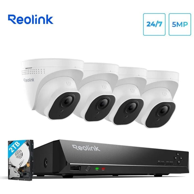 Reolink Kit de Vidéosurveillance 2K+ 5MP Détection de Perosnne et Véhicule, 4X Caméra IP PoE et 8CH 2To NVR Vision Nocturne 30M avec Audio,