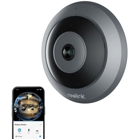 REOLINK PoE Telecamera Fisheye, panoramica a 360°, rilevamento intelligente, audio bidirezionale, installazione a soffitto/parete/ufficio, display multipli, FE-PoE