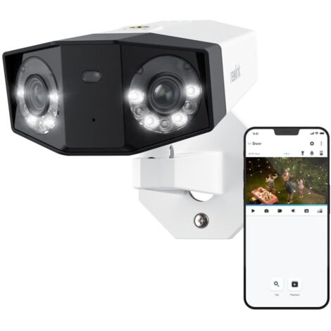Reolink 8K 16MP PoE Dual-Objektiv Überwachungskamera Outdoor, 180° Panorama, Person/Fahrzeug/Tiererkennung, Farbnachtsicht, Zwei-Wege-Audio, IP67