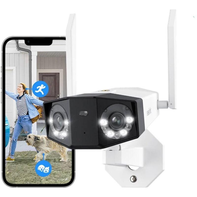 4K 8MP Caméra Surveillance 2,4/5 GHz WiFi, Double Objectif Vision 180°, Détection Personne/Véhicule/Animaux, Vision Nocturne Couleur, Audio