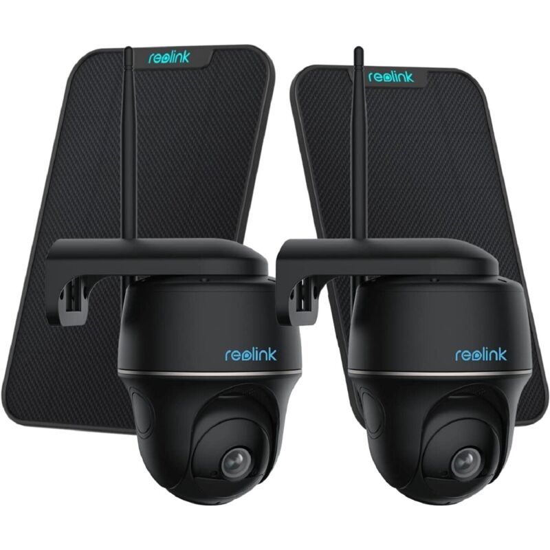 Caméra de Sécurité 2K 4MP 2.4/5 GHz WiFi Batterie,Pan/Tilt,Vision Nocturne,Détection Humaine, Argus pt +Panneau Solaire, Noir, 2 Pack - Reolink