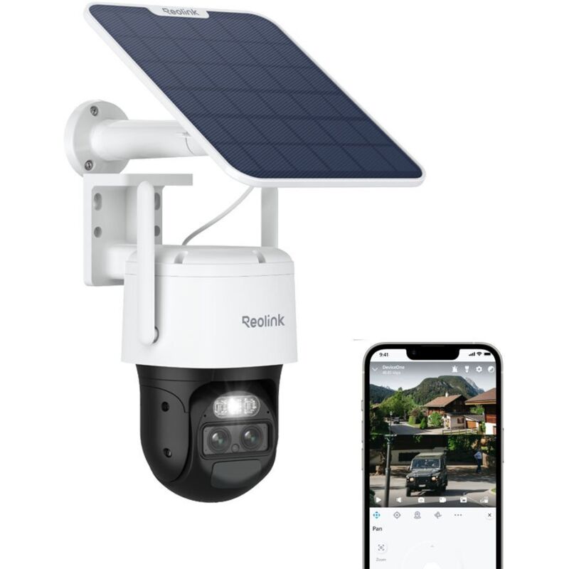 Caméra de Surveillance 2K 4MP WiFi batterie, intelligente Auto Suivi Zoom 6X, Deux Objectif, Projecteur, +Panneau Solaire - Reolink