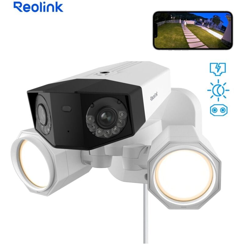Caméra de Surveillance 4K 8MP PoE Projecteur filaire,Double Objectif,Panorama à 180°,Détection intelligente - Reolink