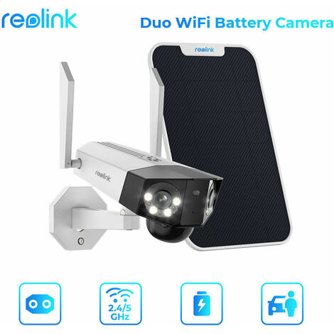Reolink Caméra de Sécurité Sans Fil à Batterie 4MP WiFi avec Double Objectif, Détection Personne/Véhicule, Angle de Vision 150° - Duo avec Panneau Solaire