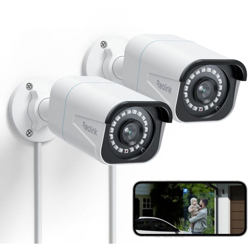 Caméra de Surveillance PoE 4K 8MP Détection Personne et Véhicule, Vision Nocturne 30 mètres, RLC-810A 2 Pièces Blanc - Reolink