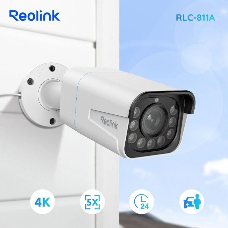 Reolink - Caméra de Surveillance PoE 4K 8MP, Zoom Optique 5X,Vision Nocturne en Couleur, Audio Bidirectionnel, Détection de Personne/Véhicule,
