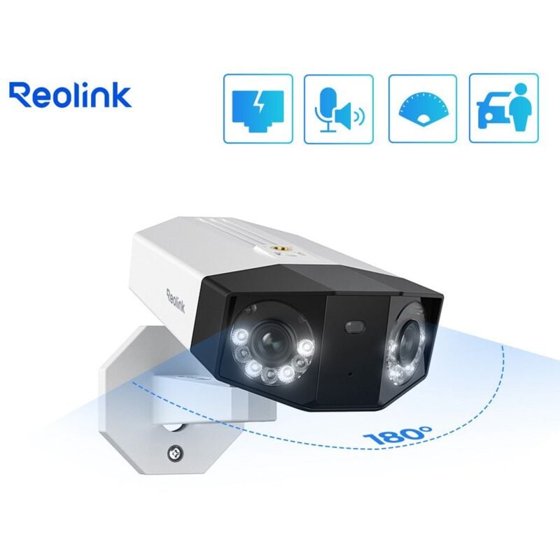 Reolink Caméra de Surveillance 4K 8MP PoE Double objectif Ultra HD 4K avec Grand angle 180°Vision nocturne en Couleur, Détection intelligente, Duo 2