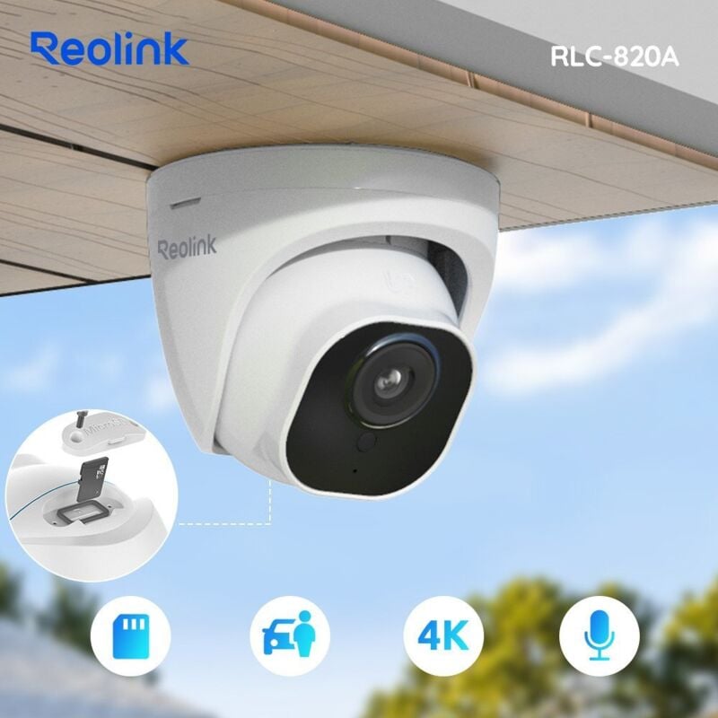 Caméra de Surveillance PoE 4K/8MP avec Détection de Personne et Véhicule, Vision Nocturne ir, Dôme, RLC-820A Blanc - Reolink