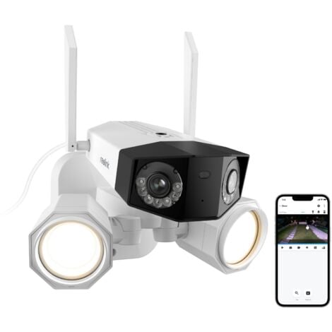 Reolink Caméra de Surveillance 4K 8MP 2.4/5 GHz WiFi Projecteur,Double Objectif,Panorama à 180°,Détection intelligente