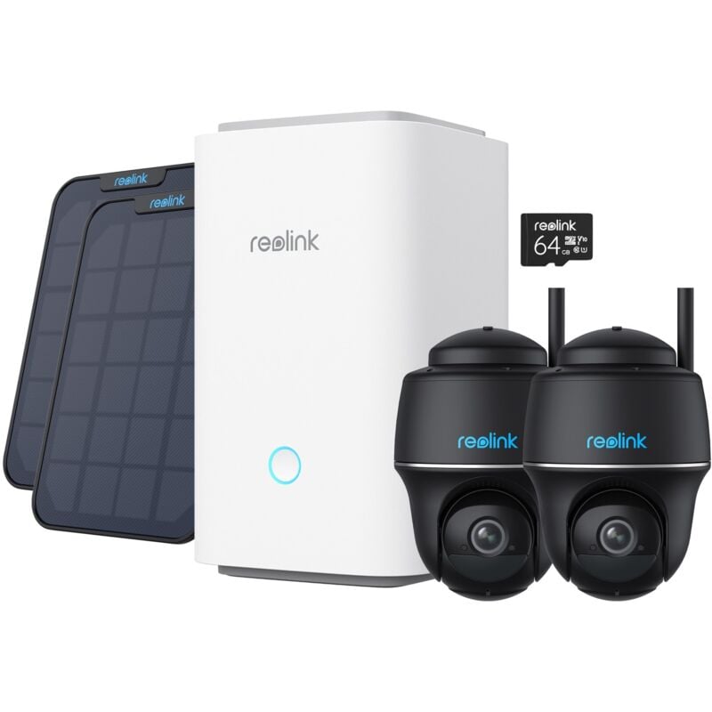 Home Hub avec 2xArgus PT+Panneau Solair Noir Caméra de Surveillance sans fil 5MP Pan&Tilt Vision Nocturne En Couleur - Reolink