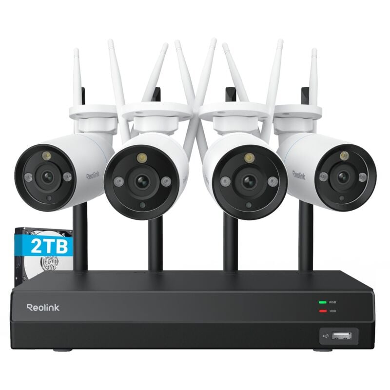 Reolink - Kit de Vidéosurveillance 4K 8MP 2,4/5GHz WiFi 6 Extérieure, Vision Nocturne Couleur, Détection Personne/Véhicule, 12CH 2To nvr et 4X 8MP