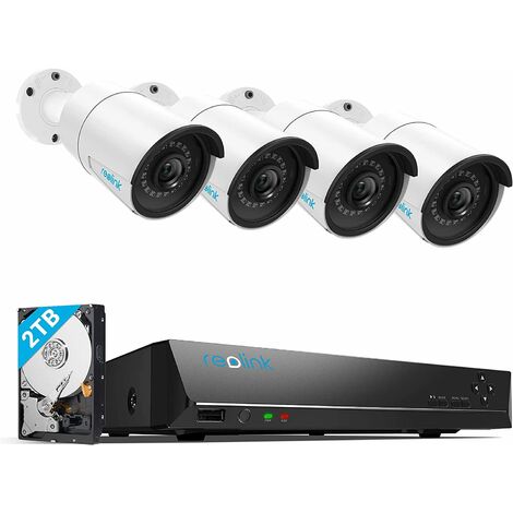 Reolink Kit de Vidéosurveillance 5MP, 4X Caméra IP PoE avec 8 cannaux NVR 2To, Vision Nocturne 30 Mètres, RLK8-410B4-5MP