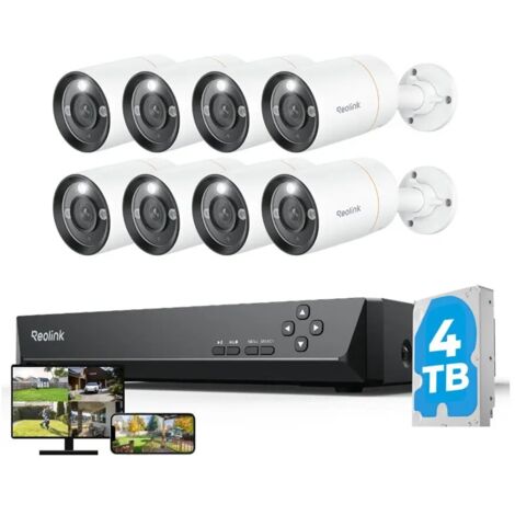 Reolink – Kit de vidéosurveillance 8 caméras 12MP – Résolution 6K – Vision nocturne 30m – Détection intelligente personnes/véhicules – NVR 16CH 4To