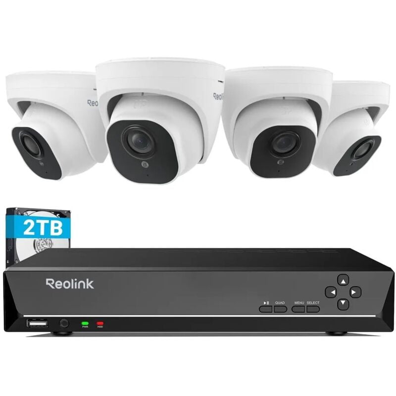 Reolink - Kit de Vidéosurveillance 4K 8MP Détection de Personne et Véhicule 4K, Disque dur 2To intégré, RLK8-800D4-A