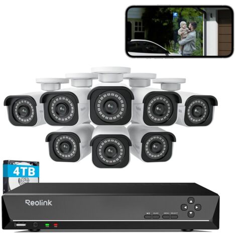 Reolink – Kit vidéo surveillance 4K 8MP avec 8 caméras Bullet IP PoE – NVR 16CH 4To – Détection avancée personnes/véhicules – Vision nocturne 30m