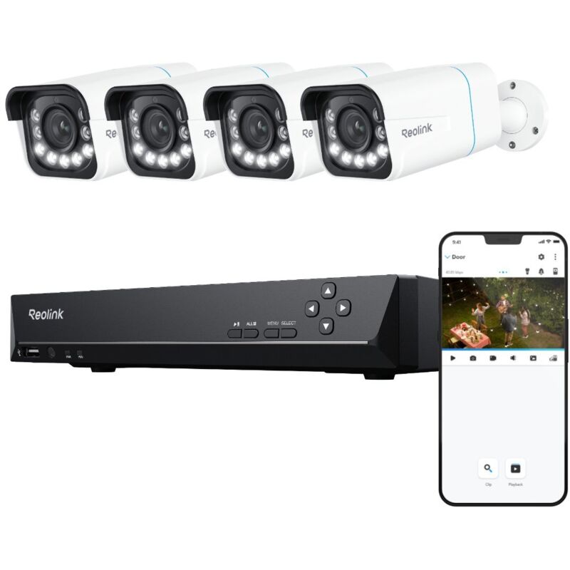 Reolink - Kit Vidéo Surveillance avec 4K 4pcs Bullet Caméra ip PoE et 8CH 2To nvr, Zoom Optique 5X, Vision Nocturne Couleur, Détection