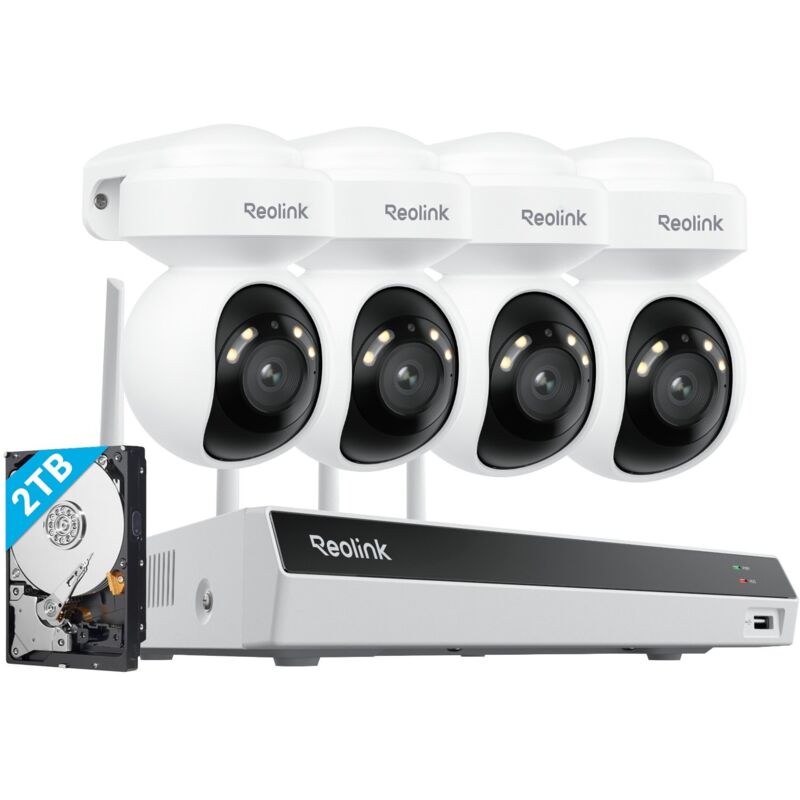 Kit Vidéo Surveillance avec 4K 8MP 4X pt Caméras WiFi6 Extérieures et 12CH 2To WiFi nvr, 355° Pan & 50° Inclin, Suivi Auto, Détection Smart, Vision