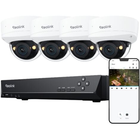 Reolink Kit Vidéo Surveillance avec 8CH 2To PoE NVR et 4X 12MP Caméra PoE Extérieure, Anti-vandalisme IK10, Angle vision 145°, Vision Nocturne Couleur, Détection Intelligente