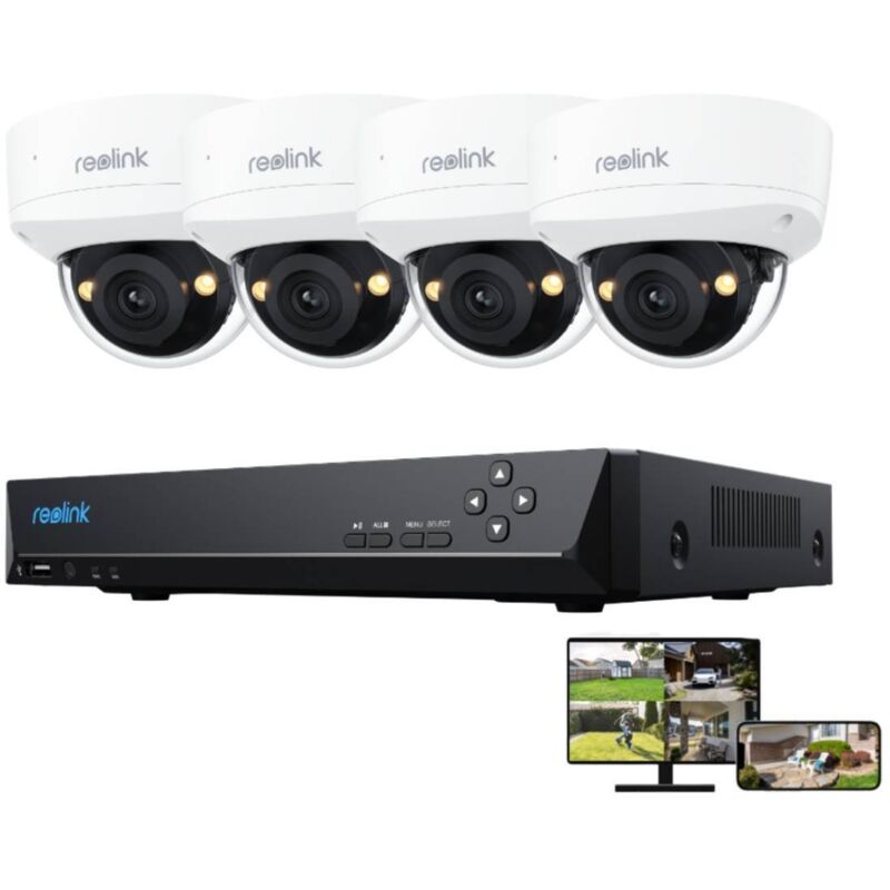 Kit Vidéo Surveillance avec 8CH 2To PoE nvr et 4X 8MP Caméra PoE Extérieure, Anti-vandalisme IK10, Angle vision 125°, Vision Nocturne Couleur,