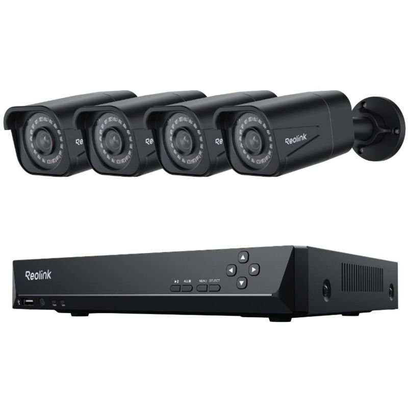Reolink - Kit Vidéo Surveillance avec 4K 8MP 4X Bullet Caméra ip PoE et 8CH 2To nvr, Détection Personne/Véhicule, Vision Nocturne 30m avec Audio, Noir