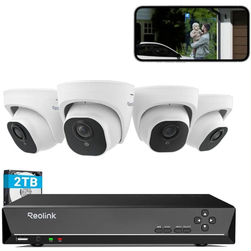Reolink - Kit Vidéo Surveillance avec 4K 8MP 4X Dôme Caméra ip PoE et 8CH 2To nvr, Détection Personne/Véhicule, Vision Nocturne 30m avec Audio