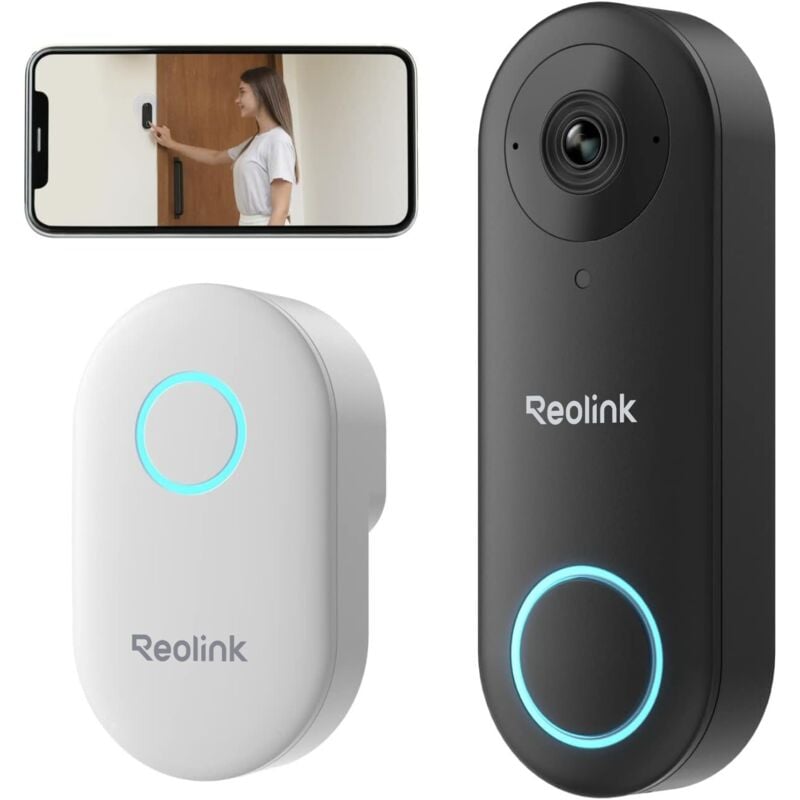Visiophone Sonnette Vidéo 2,4/5 GHz WiFi avec Chime, Caméra 2K+ 5MP,Alertes, Détection Humaine, Grand Angle 180°,étanche - Reolink