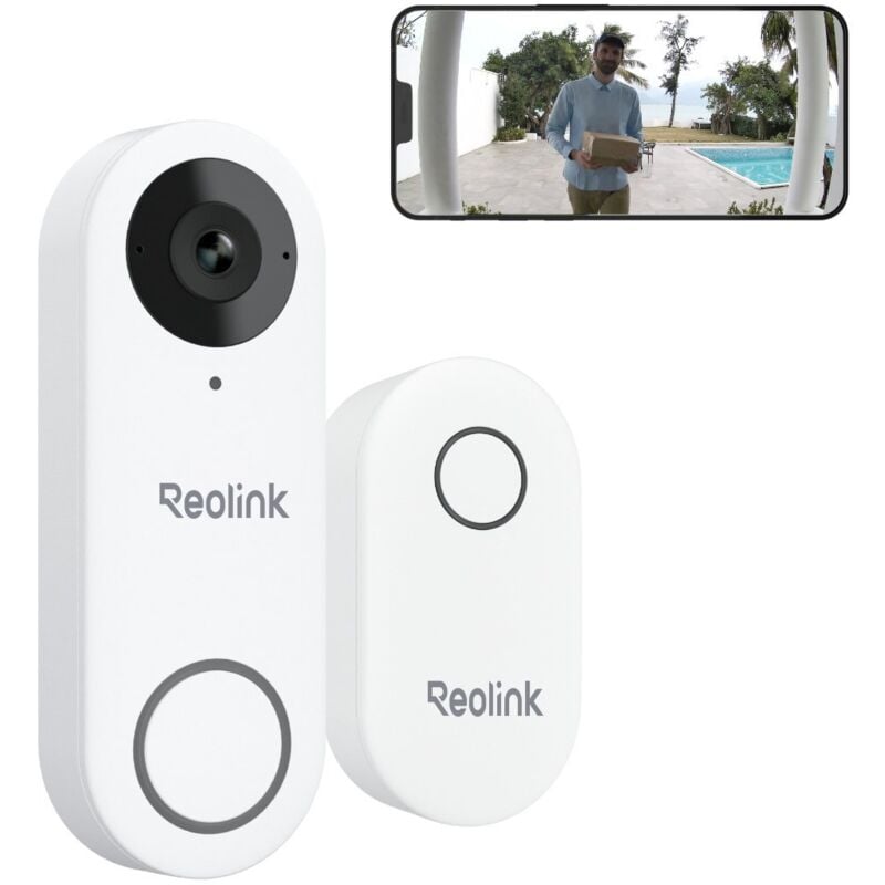 Video Doorbell WiFi 2,4/5GHz WiFi avec Chime, Caméra 2K+ 5MP,Alertes, Détection Humaine, Grand Angle 180°, Audio Bidirectionnel, Visiophone - Reolink