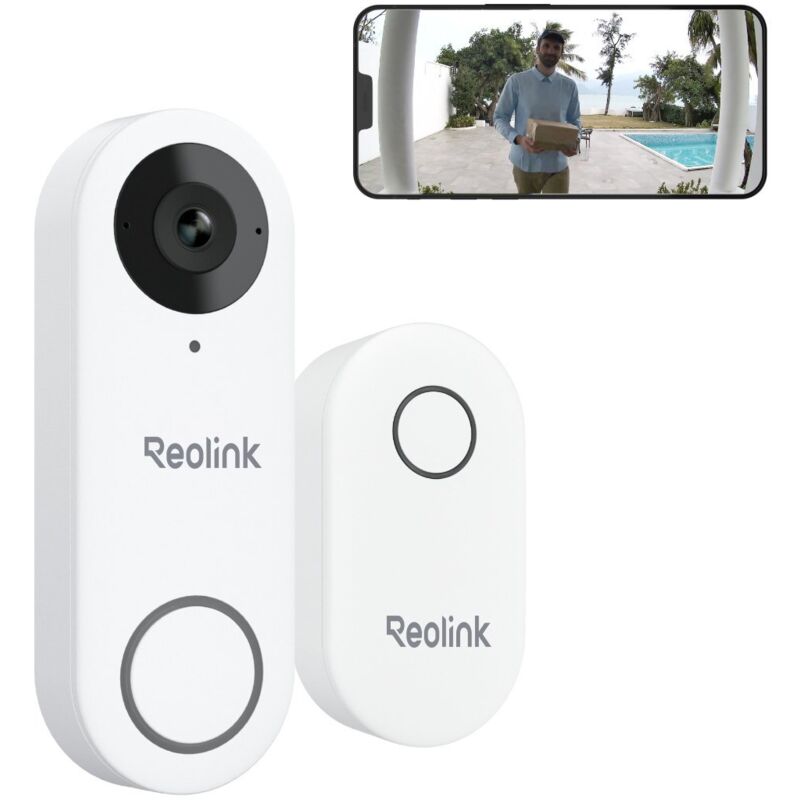 Sonnette Vidéo avec Chime, Caméra 2K+ 5MP, Diagonale de 180°, Audio bidirectionnel, détection de Personne, étanche, Visiophone - Reolink