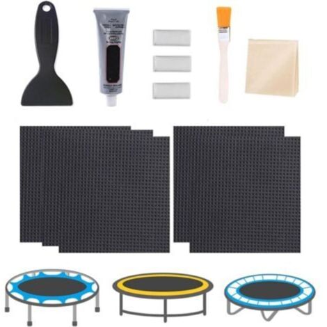 réparation Trampoline 10 cm - Réparez Une Fissure ou Un Trou dans Le Tapis Trampoline - rustines adhésives carrées avec grattoir, Gants, 10 x 10 cm