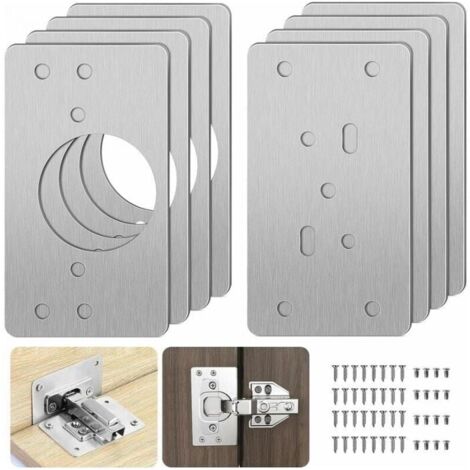 Reparaturplatte für Möbelscharniere mit Loch, 8-teilige Reparaturhalterungen, einfache Installation mit 48 Schrauben, Scharnier-Reparaturset für Holz, Möbel, Regal FLITI