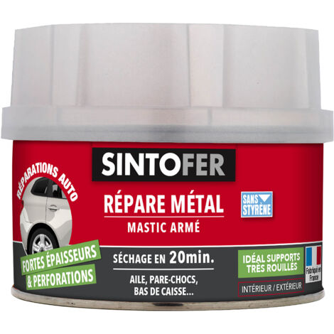 Sinto – Mastic polyester bi-composants pour métal armé 500ml – Résistance mécanique élevée – Séchage rapide 20min – 139901
