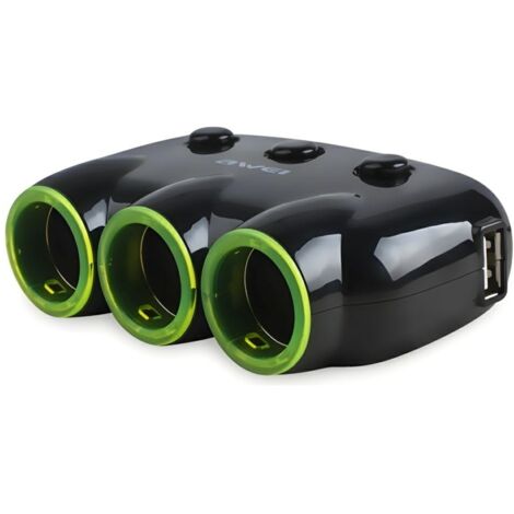 Répartiteur allume-cigare AWEI C-35 3 prises allume-cigare 12 V 2 USB Noir